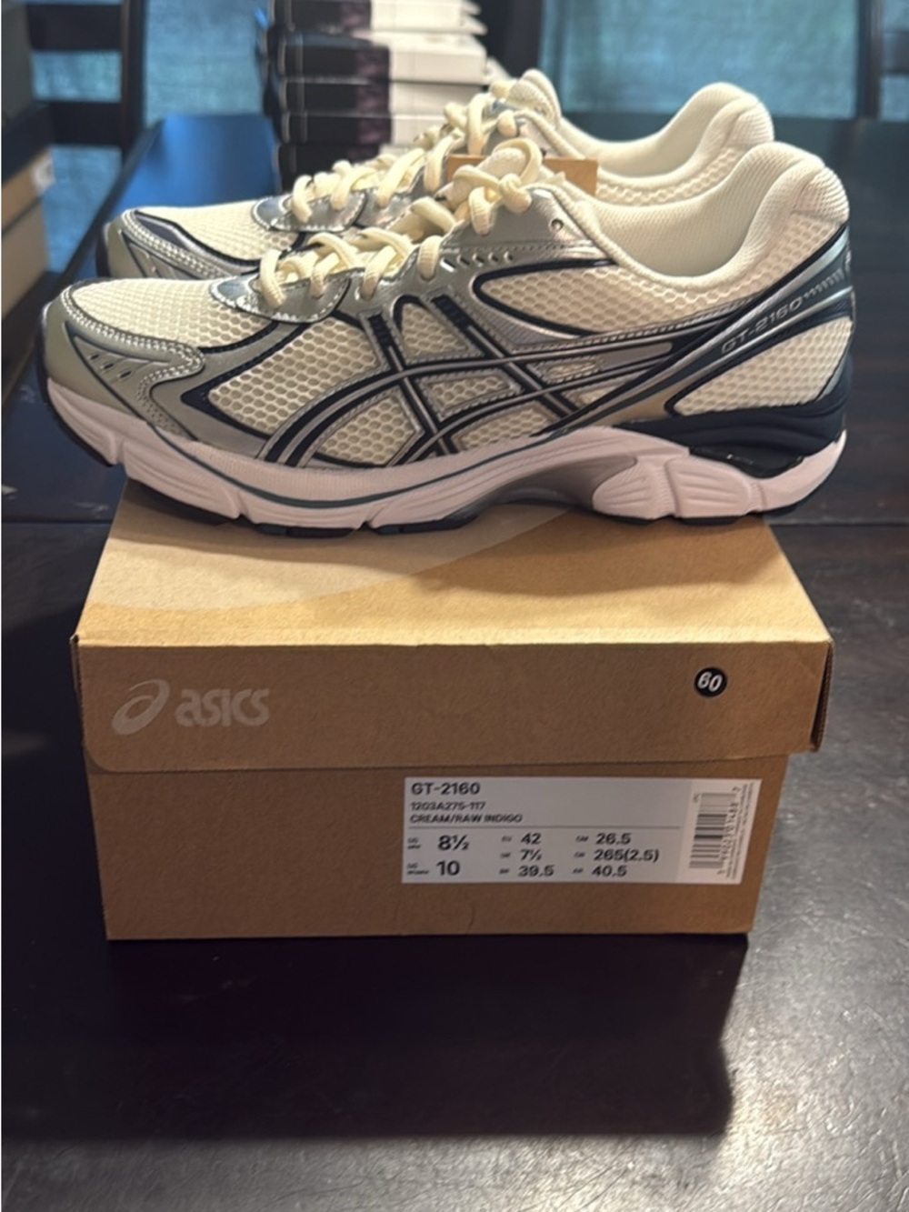 Brand new ASICS GT-2160 Cream/Raw Indigo size 8.5 men, 10 men, 10.5 men